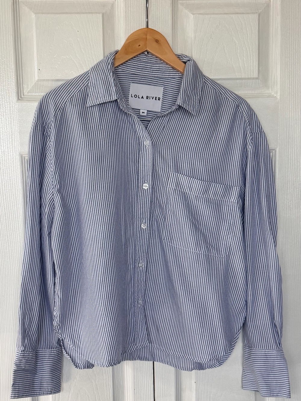 Lola River Women's Blue Striped Button-Down Shirt
